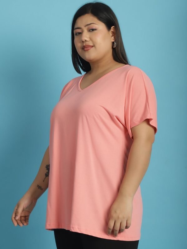 Women's Plus Size Dark Peach solid color cotton knitted T-shirt