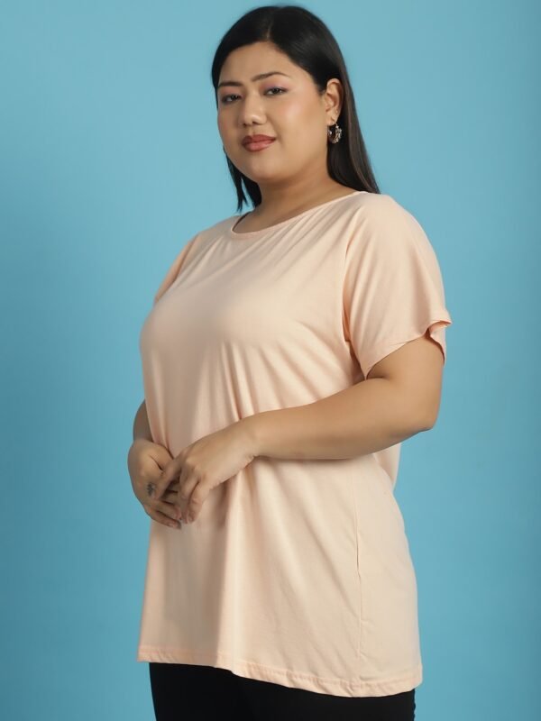 Women's Plus Size Light Peach solid color cotton knitted T-shirt