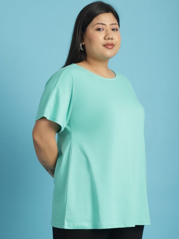 Women's Plus Size Sea Green solid color cotton knitted T-shirt