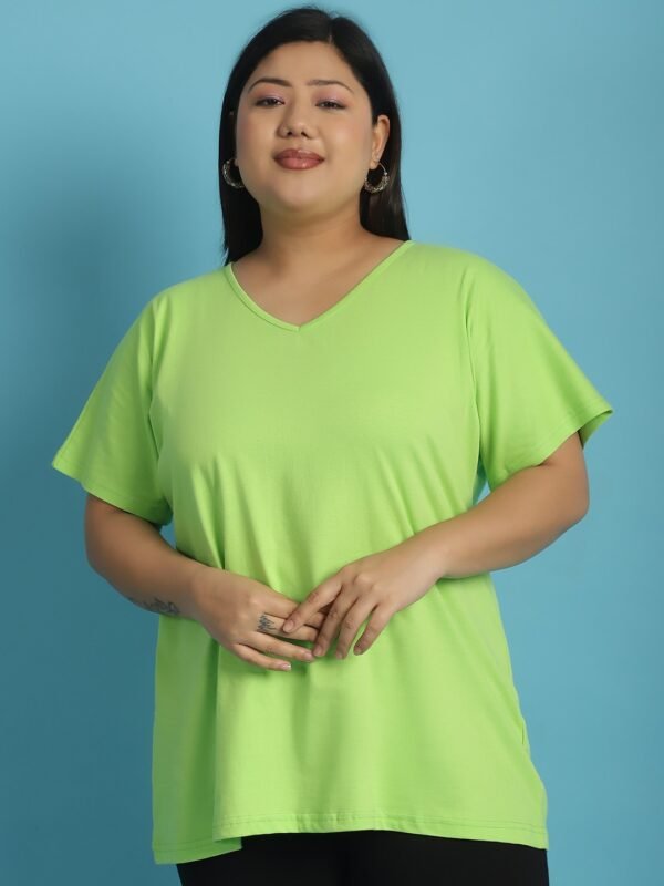 Women's Plus Size Bright Green solid color cotton knitted T-shirt