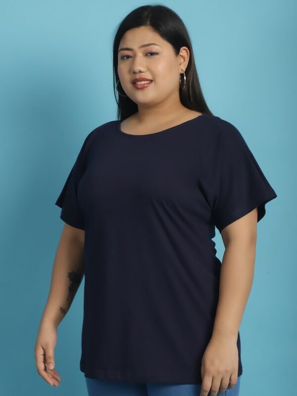 Women's Plus Size Navy Blue solid color cotton knitted T-shirt