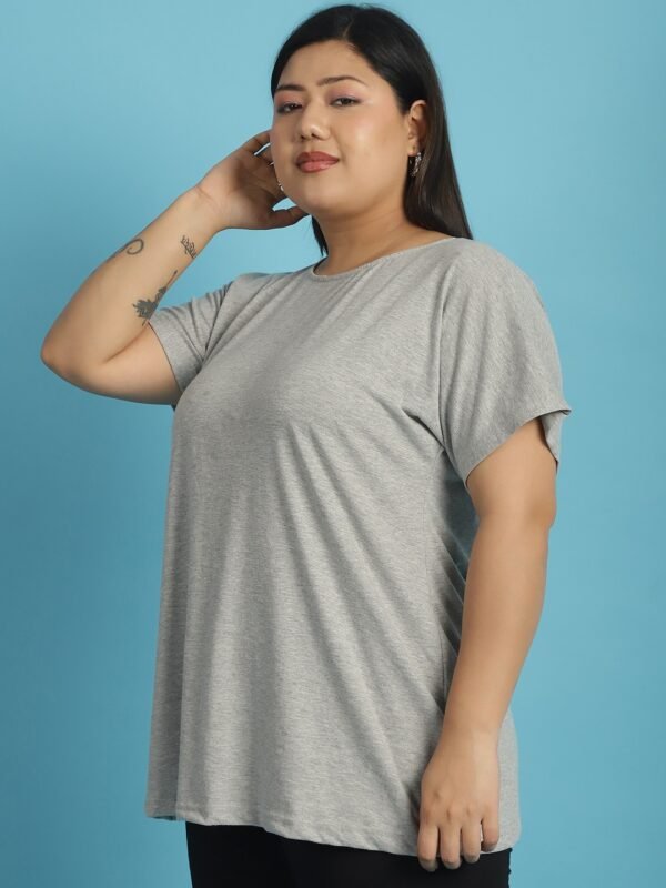 Women's Plus Size Light Grey solid color cotton knitted T-shirt