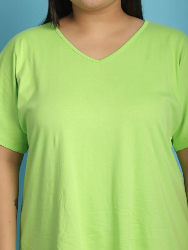 Women's Plus Size Bright Green solid color cotton knitted T-shirt