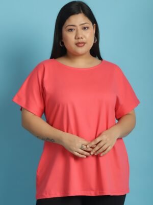 Women's Plus Size Peach solid color cotton knitted T-shirt