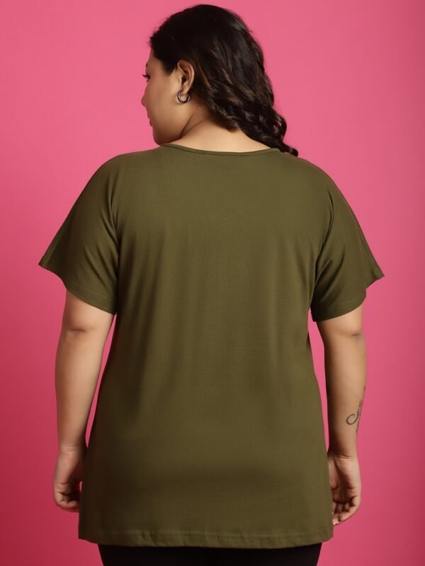 Women's Plus Size Olive solid color cotton knitted T-shirt