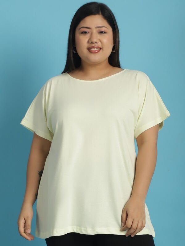 Women's Plus Size Pale Yellow solid color cotton knitted T-shirt