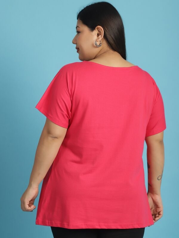 Women's Plus Size Fuchsia solid color cotton knitted T-shirt