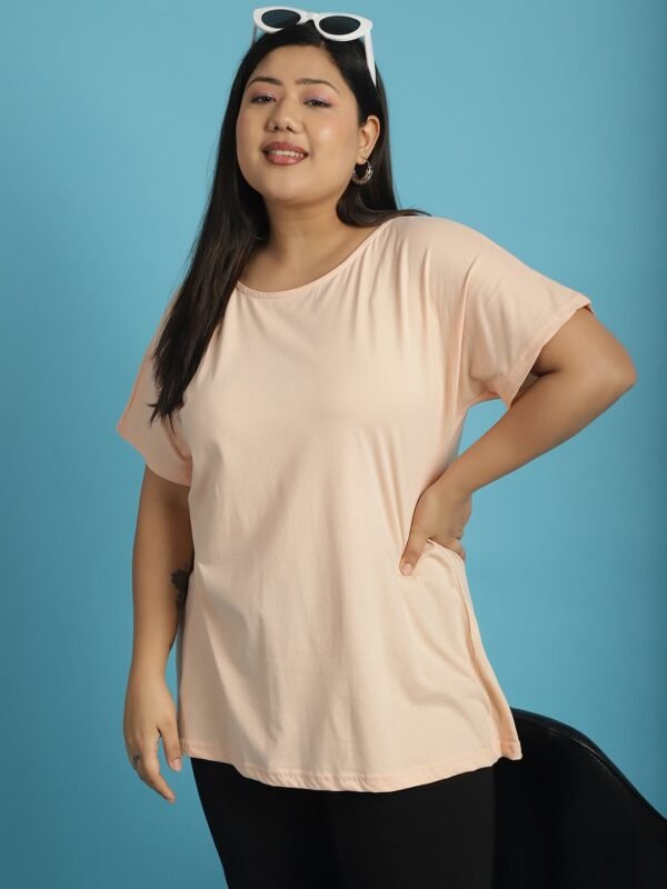 Women's Plus Size Light Peach solid color cotton knitted T-shirt