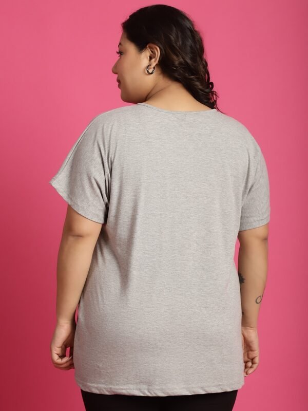 Women's Plus Size Light Grey solid color cotton knitted T-shirt