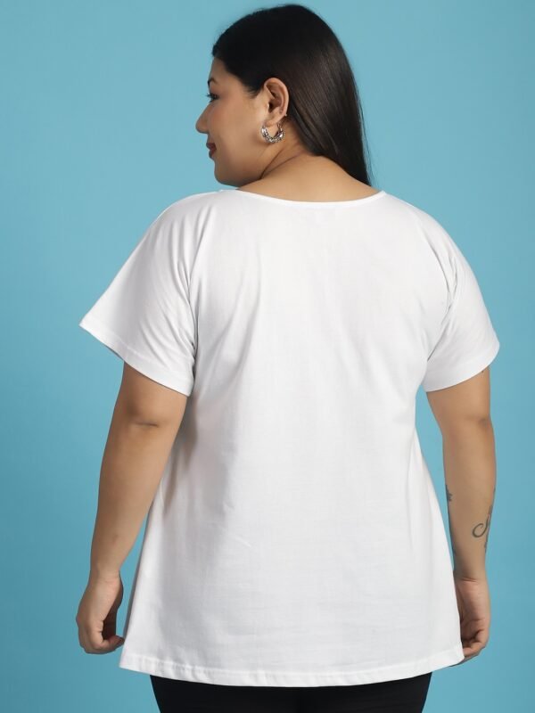 Women's Plus Size White solid color cotton knitted T-shirt