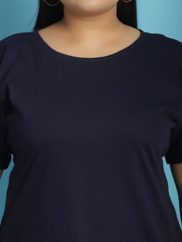 Women's Plus Size Navy Blue solid color cotton knitted T-shirt