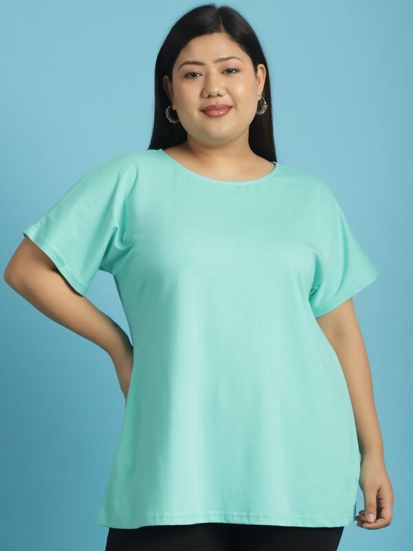 Women's Plus Size Sea Green solid color cotton knitted T-shirt