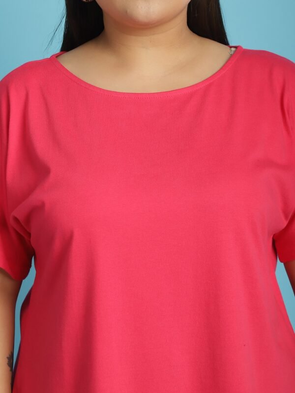 Women's Plus Size Fuchsia solid color cotton knitted T-shirt