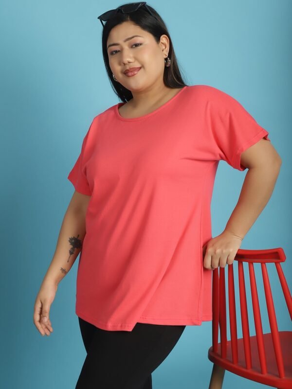 Women's Plus Size Peach solid color cotton knitted T-shirt