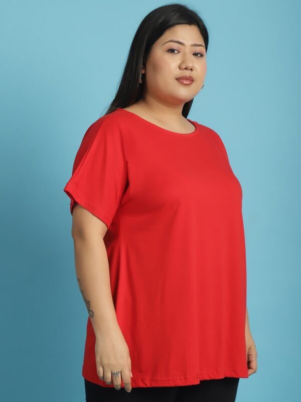 Women's Plus Size Red solid color cotton knitted T-shirt