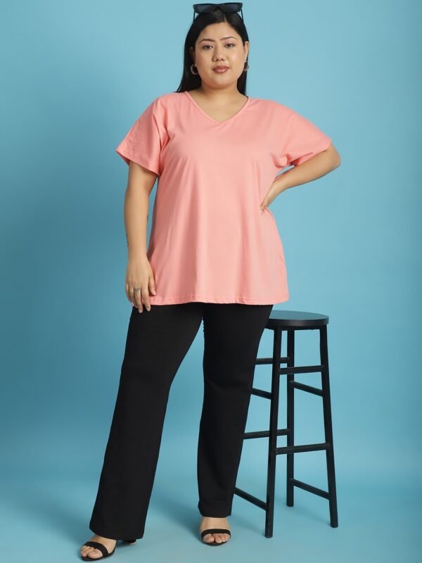 Women's Plus Size Dark Peach solid color cotton knitted T-shirt