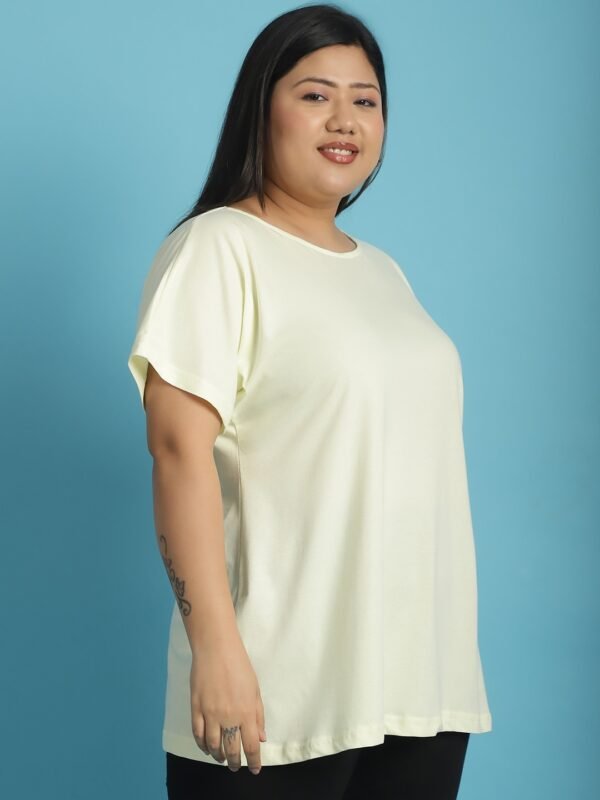 Women's Plus Size Pale Yellow solid color cotton knitted T-shirt