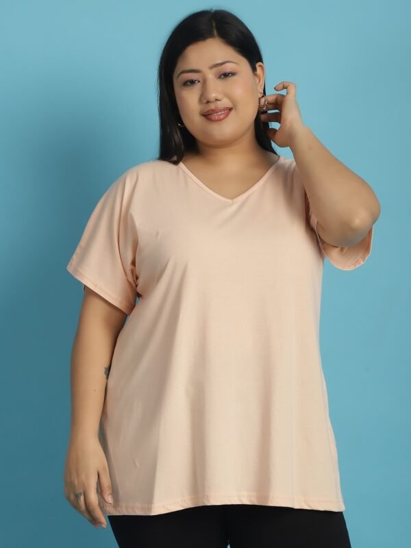 Women's Plus Size Light Peach solid color cotton knitted T-shirt