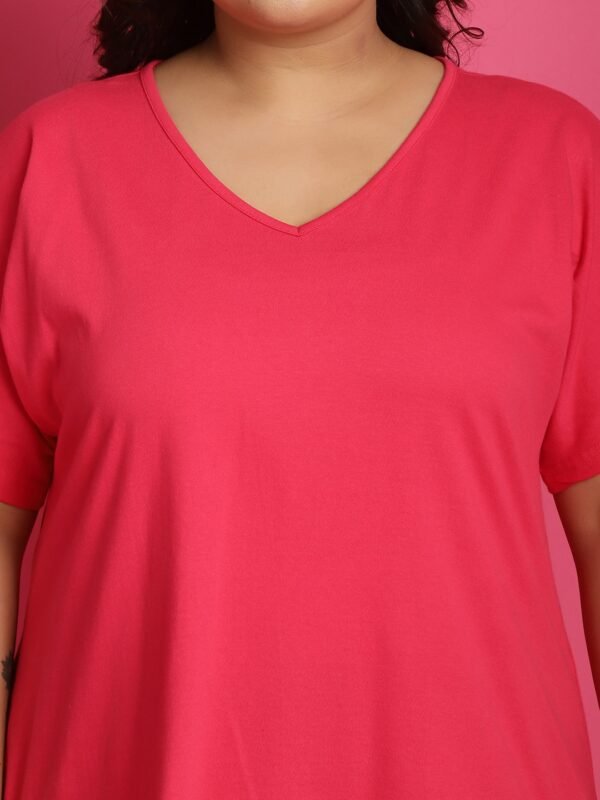 Women's Plus Size Fuchsia solid color cotton knitted T-shirt