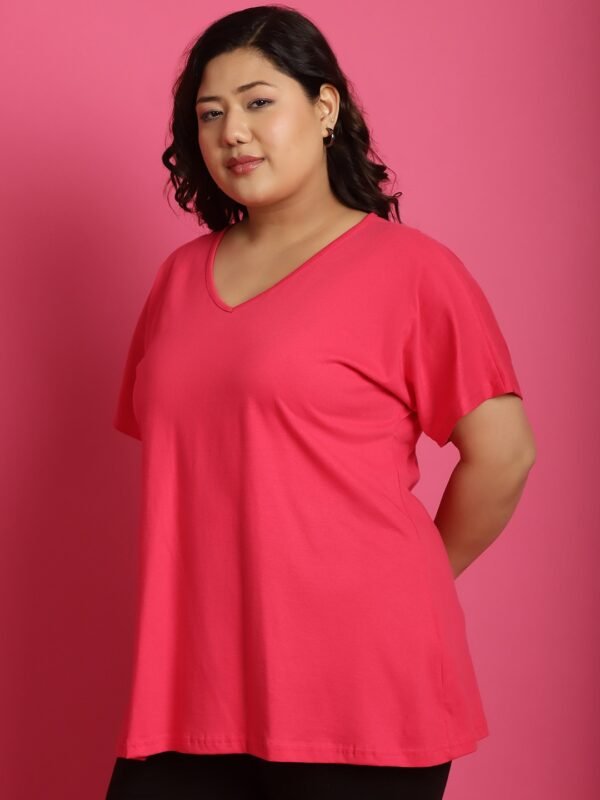 Women's Plus Size Fuchsia solid color cotton knitted T-shirt