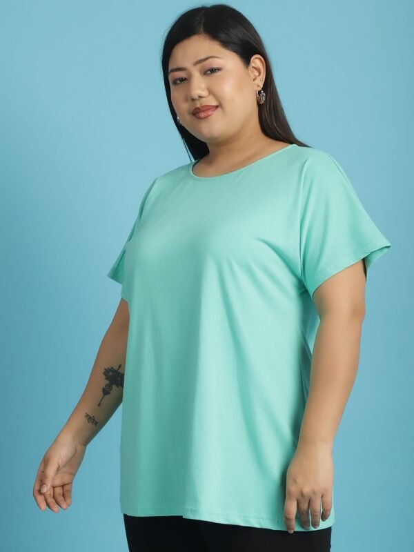 Women's Plus Size Sea Green solid color cotton knitted T-shirt