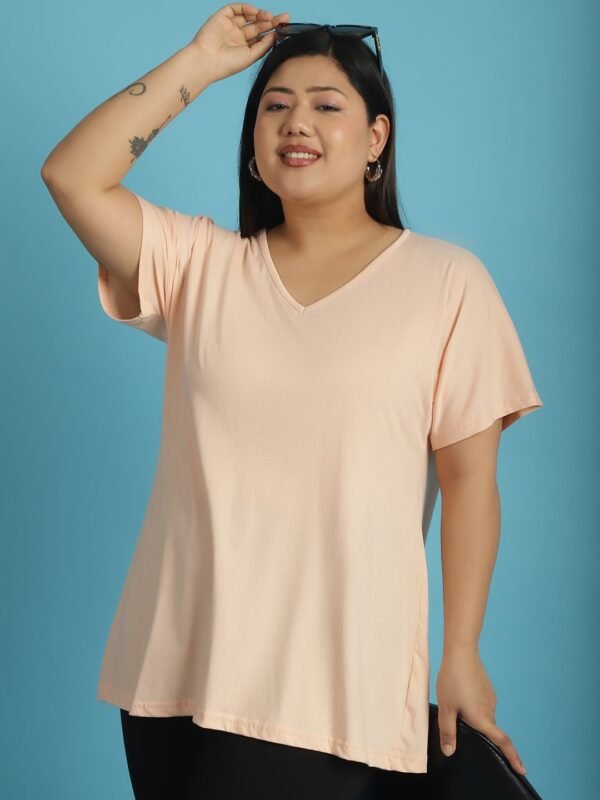 Women's Plus Size Light Peach solid color cotton knitted T-shirt