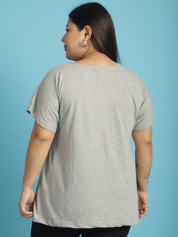 Women's Plus Size Light Grey solid color cotton knitted T-shirt