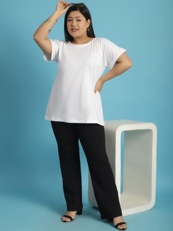 Women's Plus Size White solid color cotton knitted T-shirt