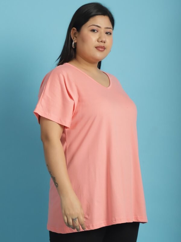 Women's Plus Size Dark Peach solid color cotton knitted T-shirt