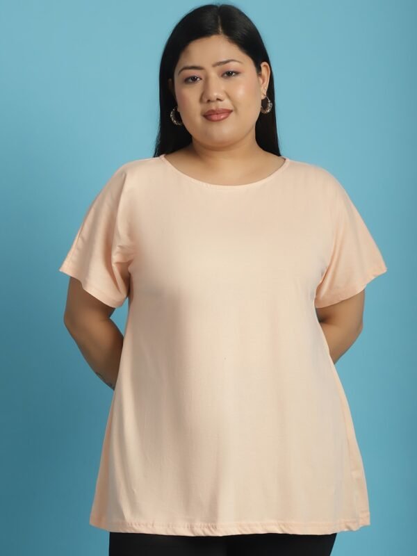 Women's Plus Size Light Peach solid color cotton knitted T-shirt