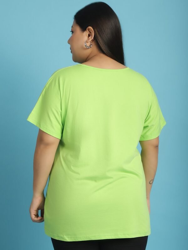 Women's Plus Size Bright Green solid color cotton knitted T-shirt