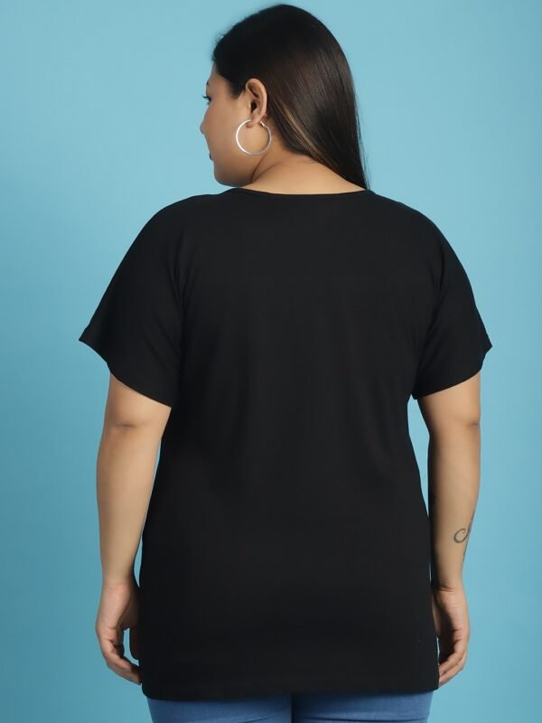 Women's Plus Size Black solid color cotton knitted T-shirt