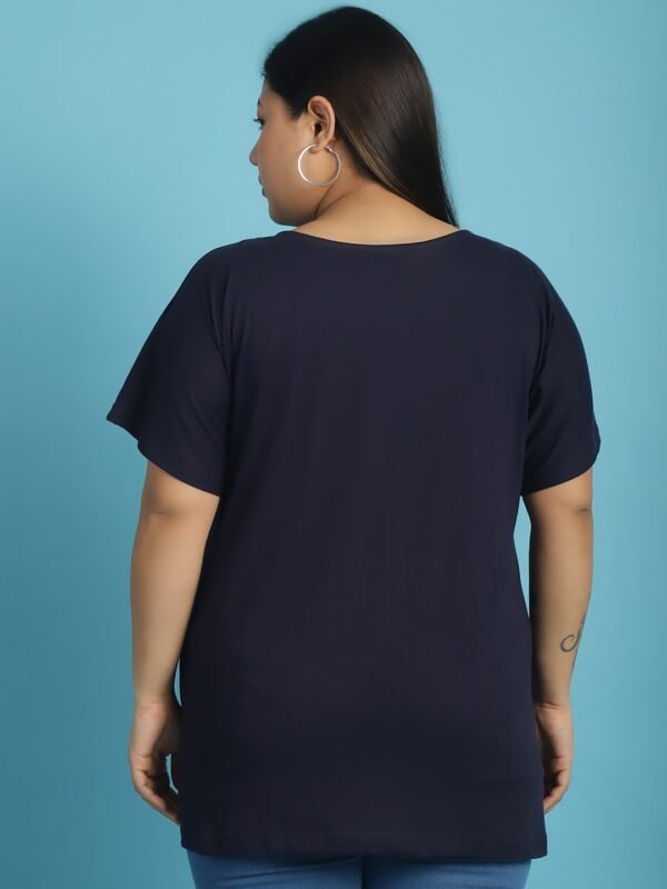 Women's Plus Size Navy Blue solid color cotton knitted T-shirt