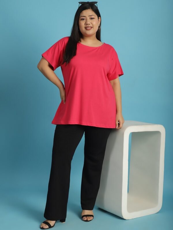 Women's Plus Size Fuchsia solid color cotton knitted T-shirt