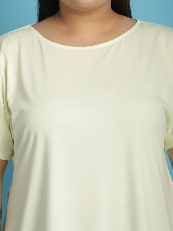 Women's Plus Size Pale Yellow solid color cotton knitted T-shirt