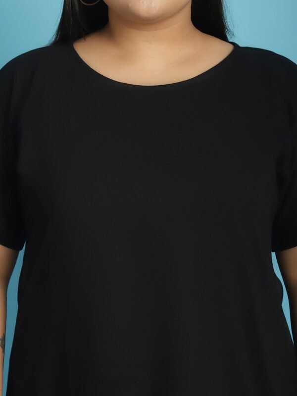 Women's Plus Size Black solid color cotton knitted T-shirt