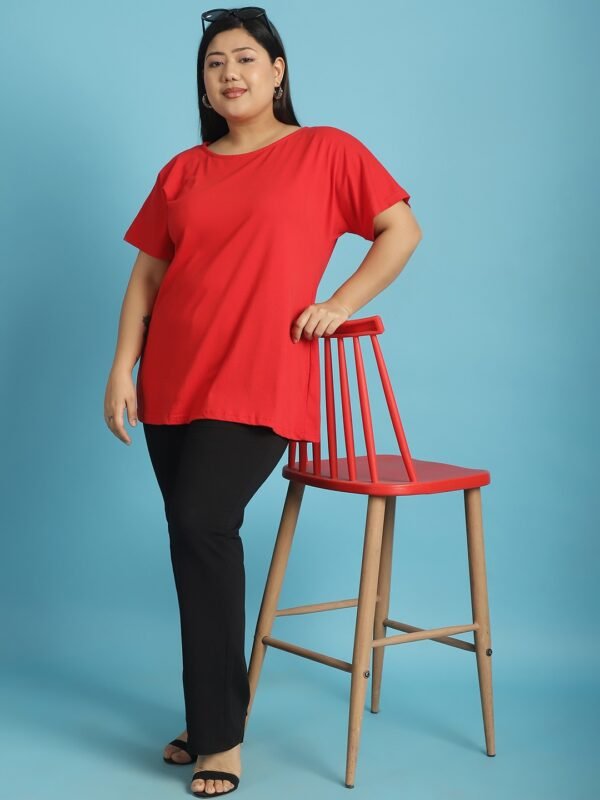 Women's Plus Size Red solid color cotton knitted T-shirt