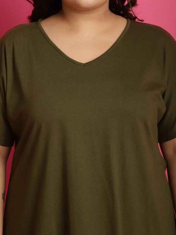 Women's Plus Size Olive solid color cotton knitted T-shirt