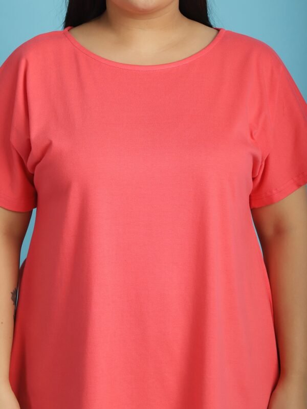 Women's Plus Size Peach solid color cotton knitted T-shirt