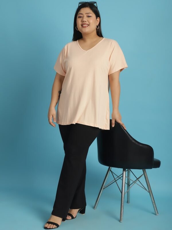 Women's Plus Size Light Peach solid color cotton knitted T-shirt