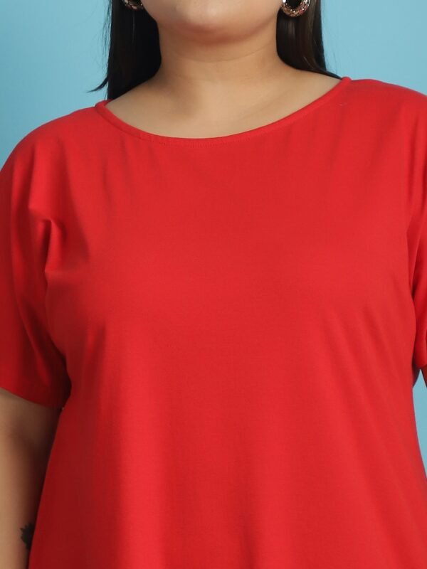 Women's Plus Size Red solid color cotton knitted T-shirt