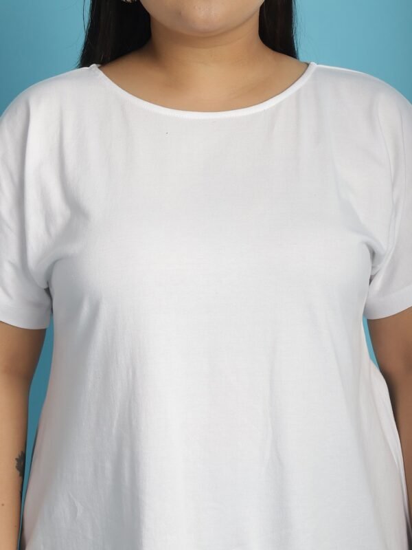 Women's Plus Size White solid color cotton knitted T-shirt