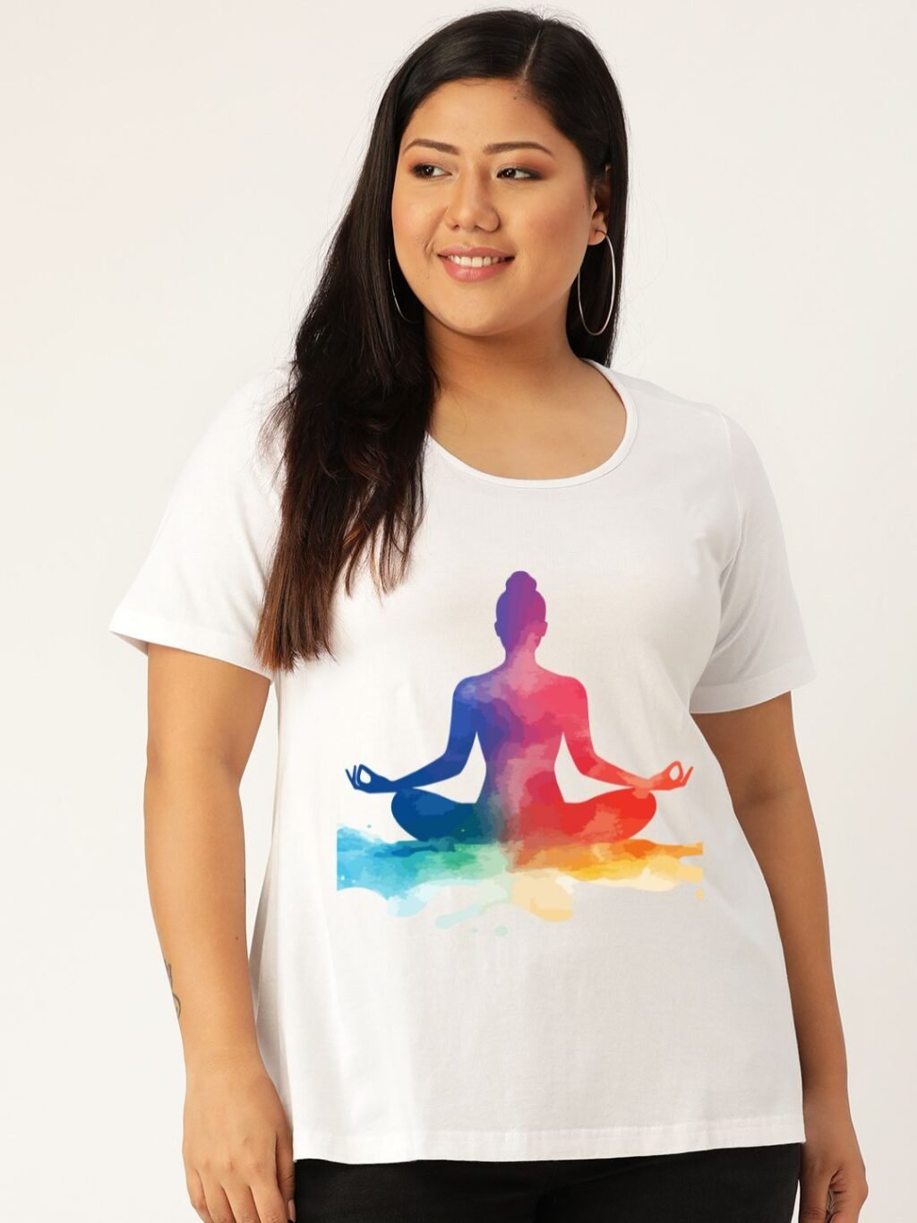 Women's White Solid Color yoga graphic Printed Cotton T-shirt