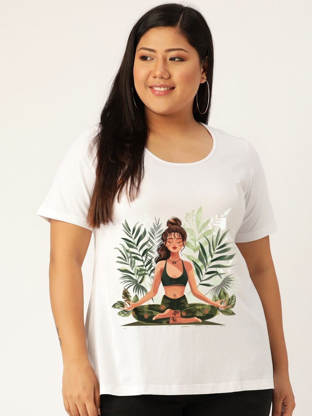Women's White Solid Color yoga graphic Printed Cotton T-shirt